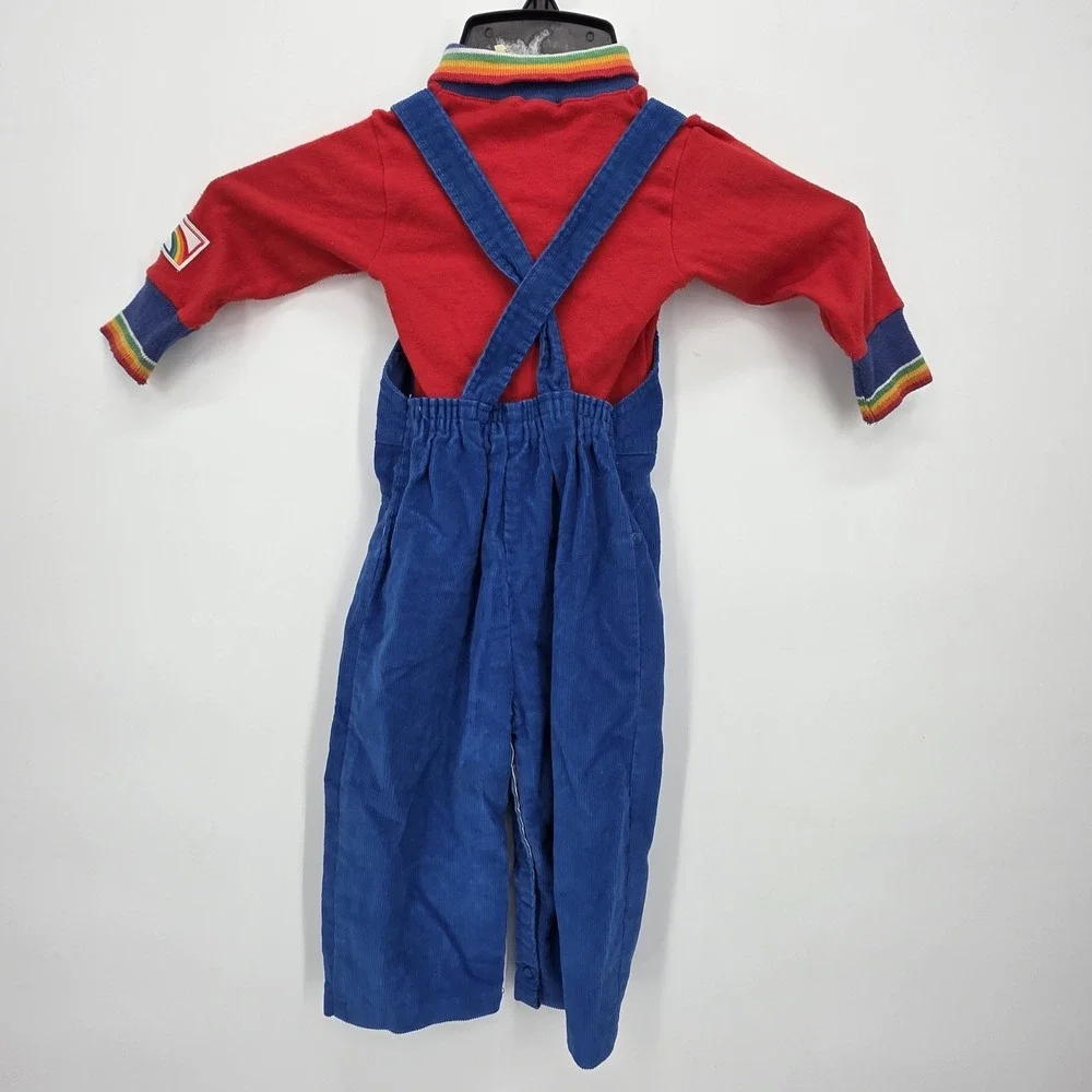 Vintage Carters 18 Months Red Rainbow Polo Blue Corduroy Overalls Set USA Made